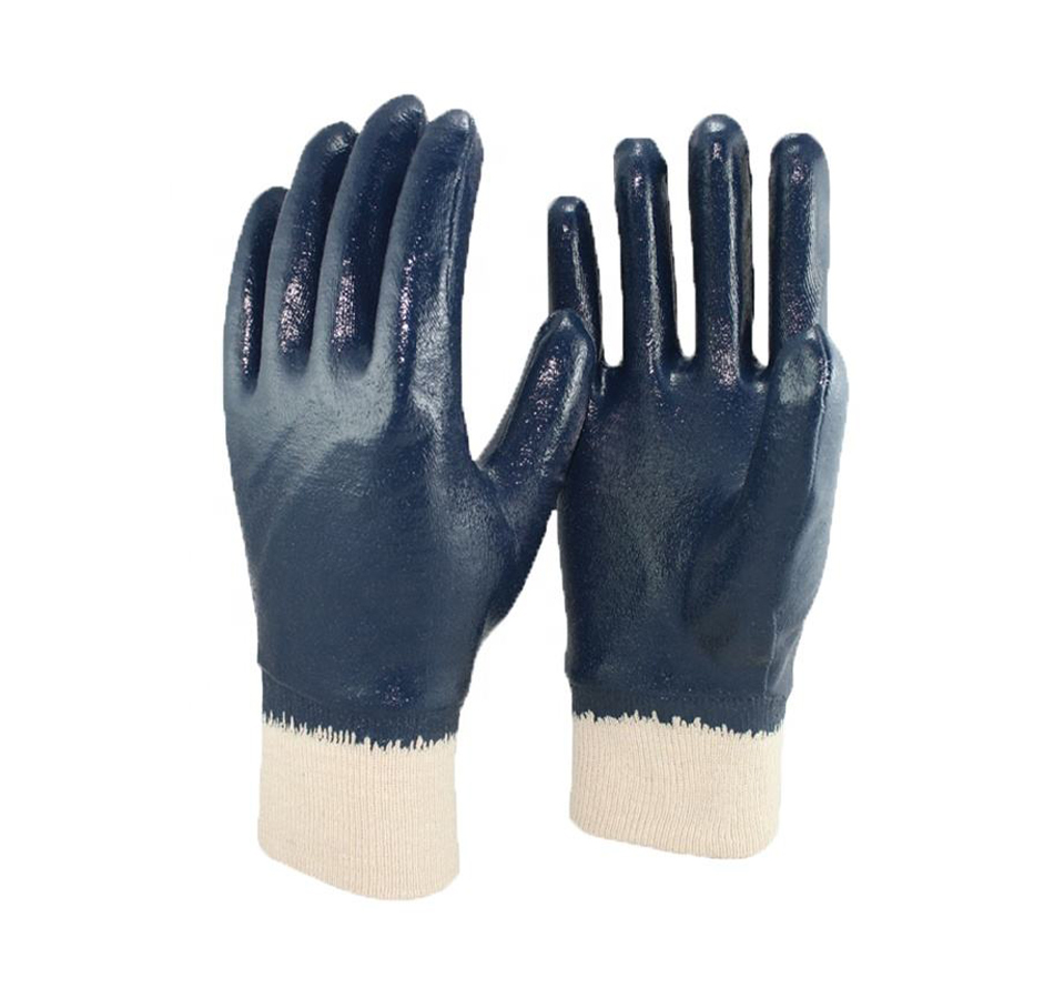 Rib fully immersed nitrile gloves 