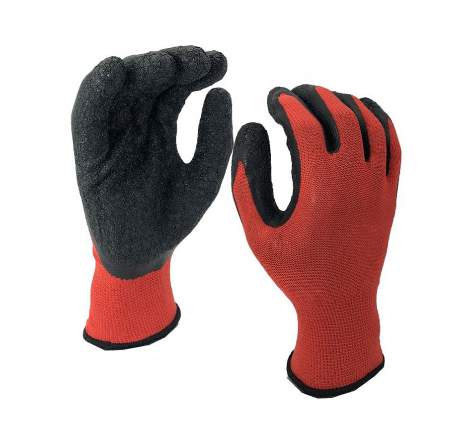 Red latex coated gloves