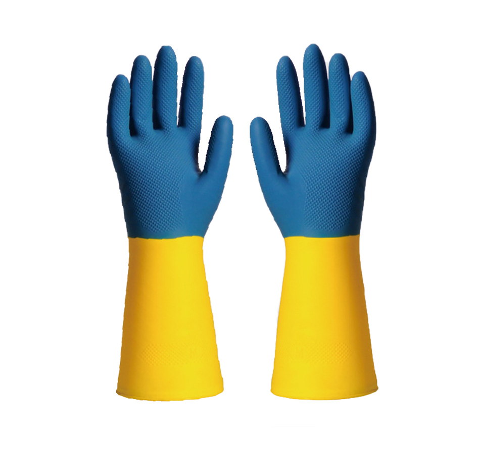Bicolor rubber gloves