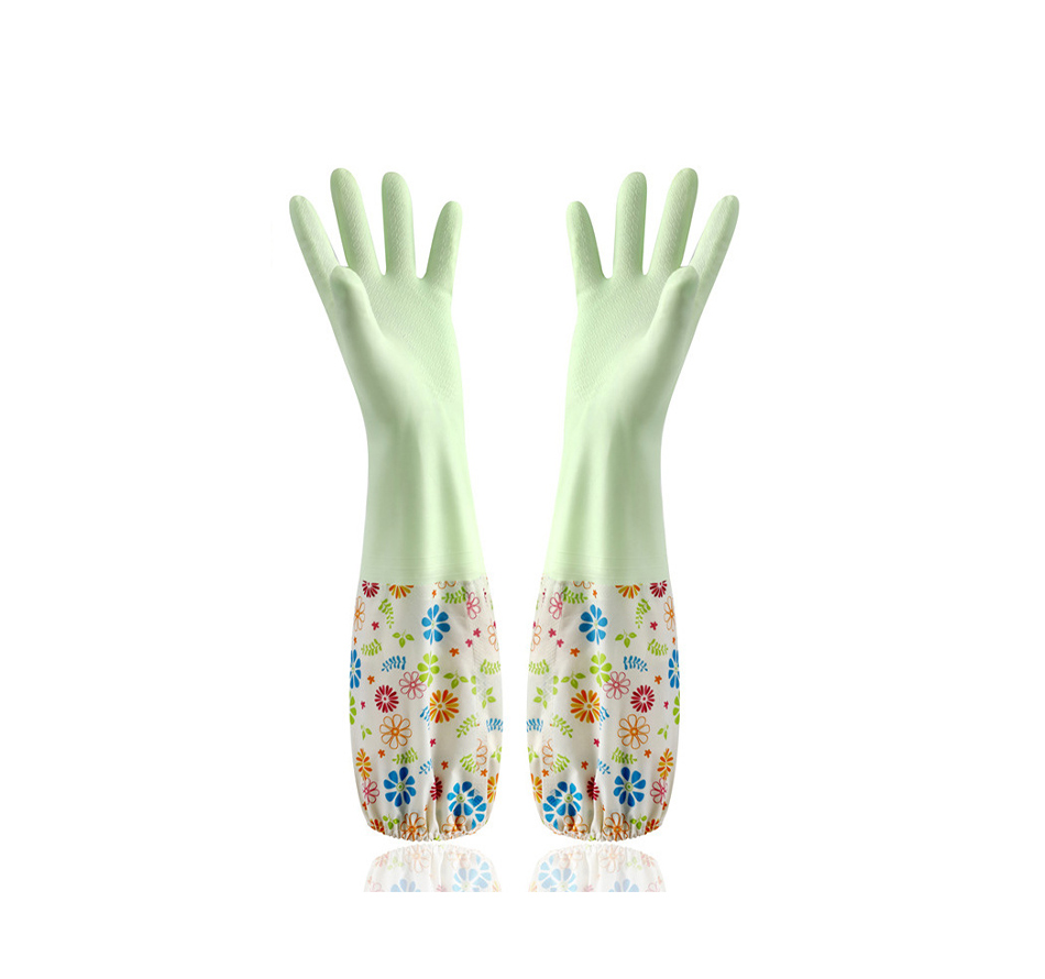Household gloves with extended neckline