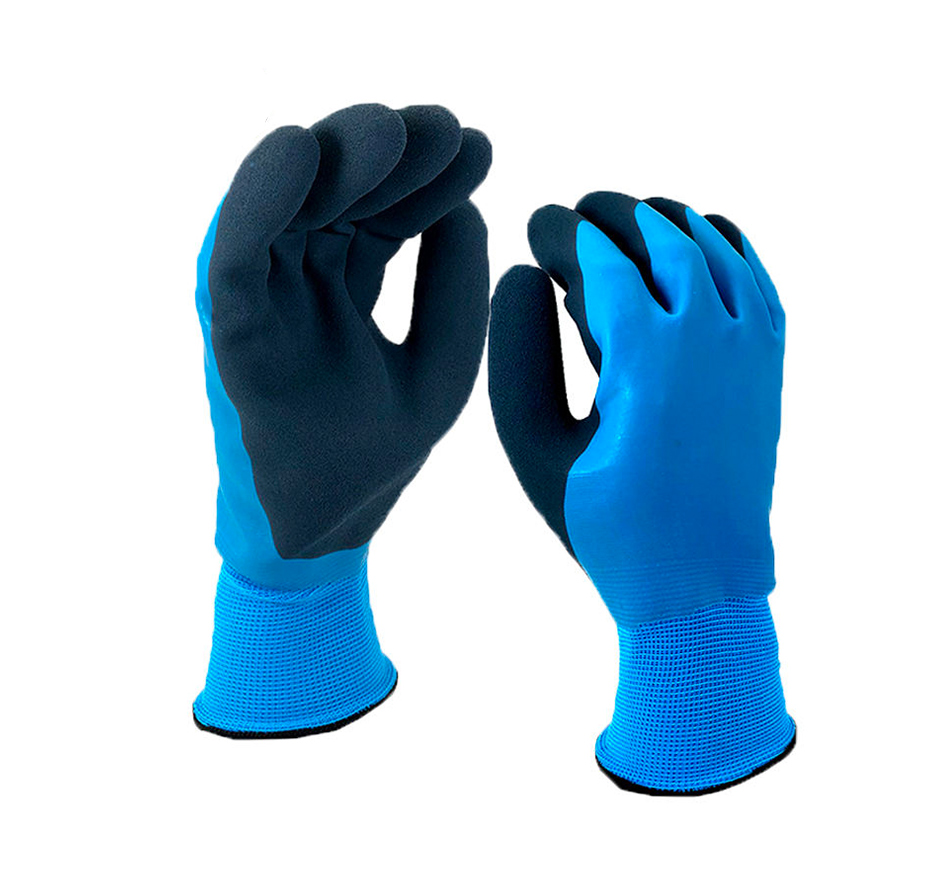 Blue nylon double layer nitrile gloves