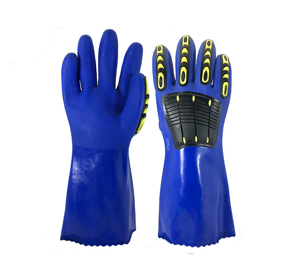 Long sleeved PVC impact resistant gloves 