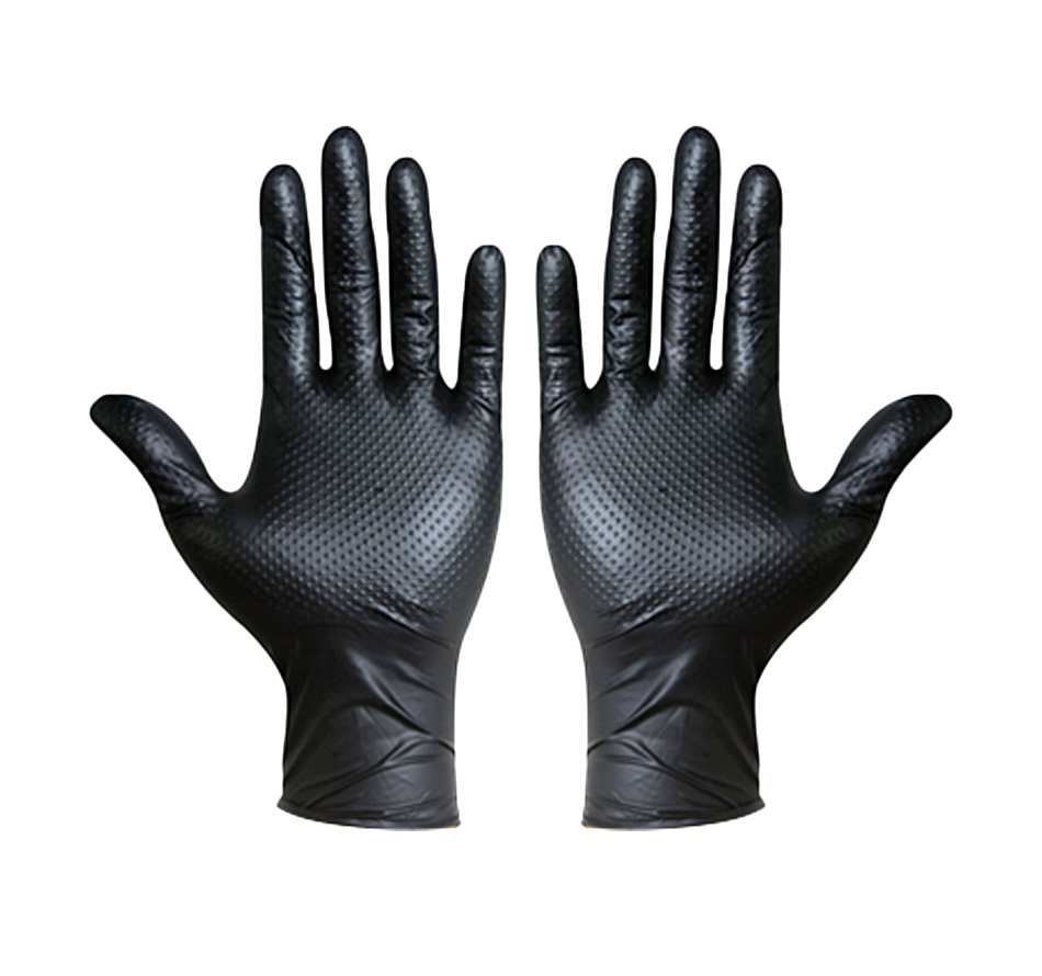 Disposable black diamond patterned nitrile gloves 