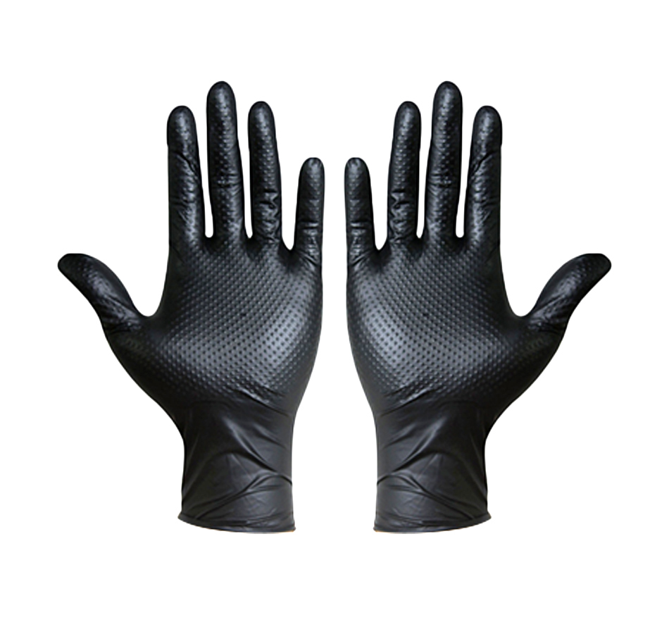 Disposable black diamond patterned nitrile gloves 